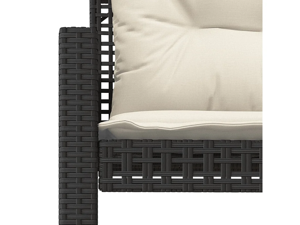 Salon de jardin avec coussins 4 pcs noir résine tressée verre