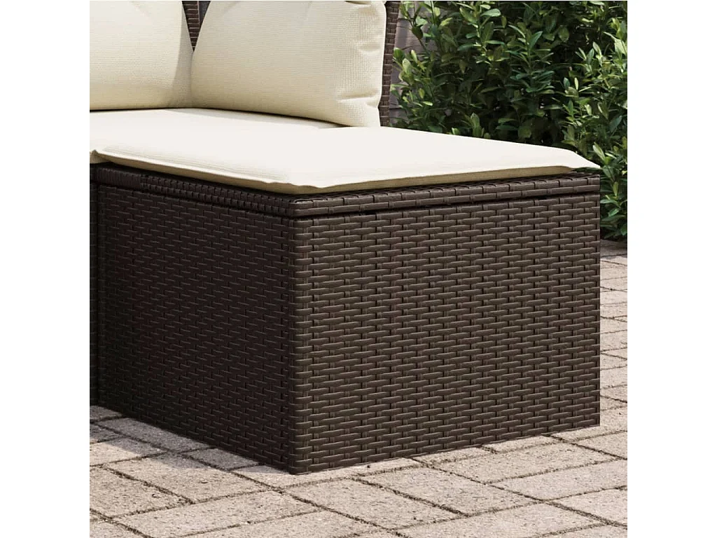 Tabouret de jardin avec coussin brun 55x55x37 cm résine tressée