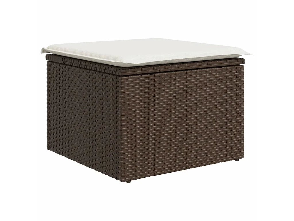 Tabouret de jardin avec coussin brun 55x55x37 cm résine tressée