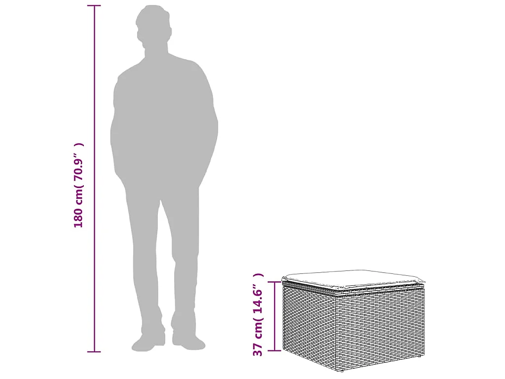 Tabouret de jardin avec coussin brun 55x55x37 cm résine tressée