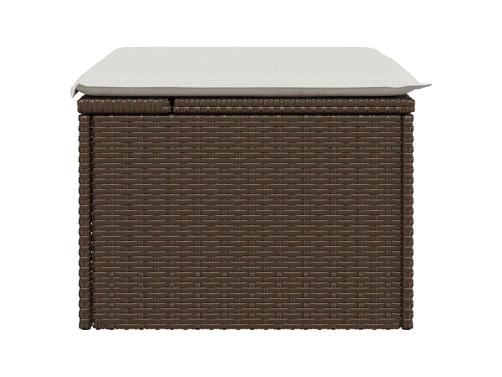 Tabouret de jardin avec coussin brun 55x55x37 cm résine tressée