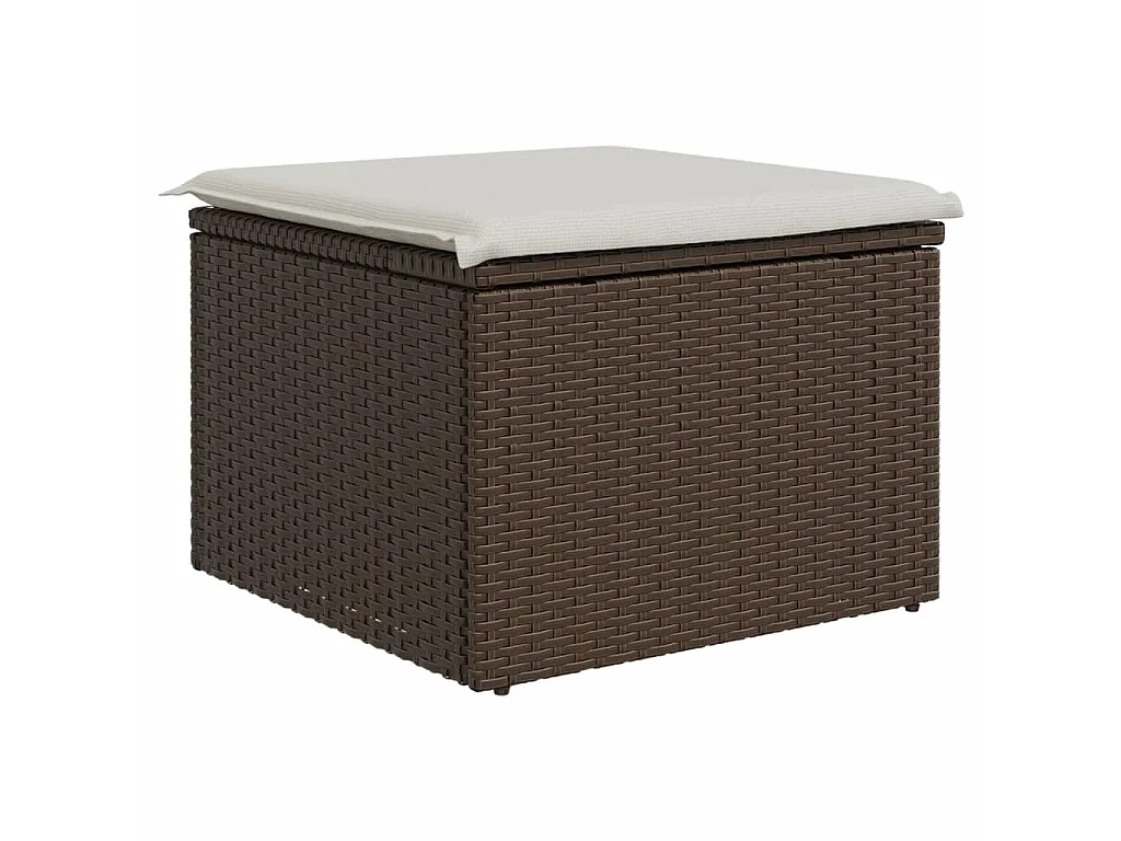 Tabouret de jardin avec coussin brun 55x55x37 cm résine tressée