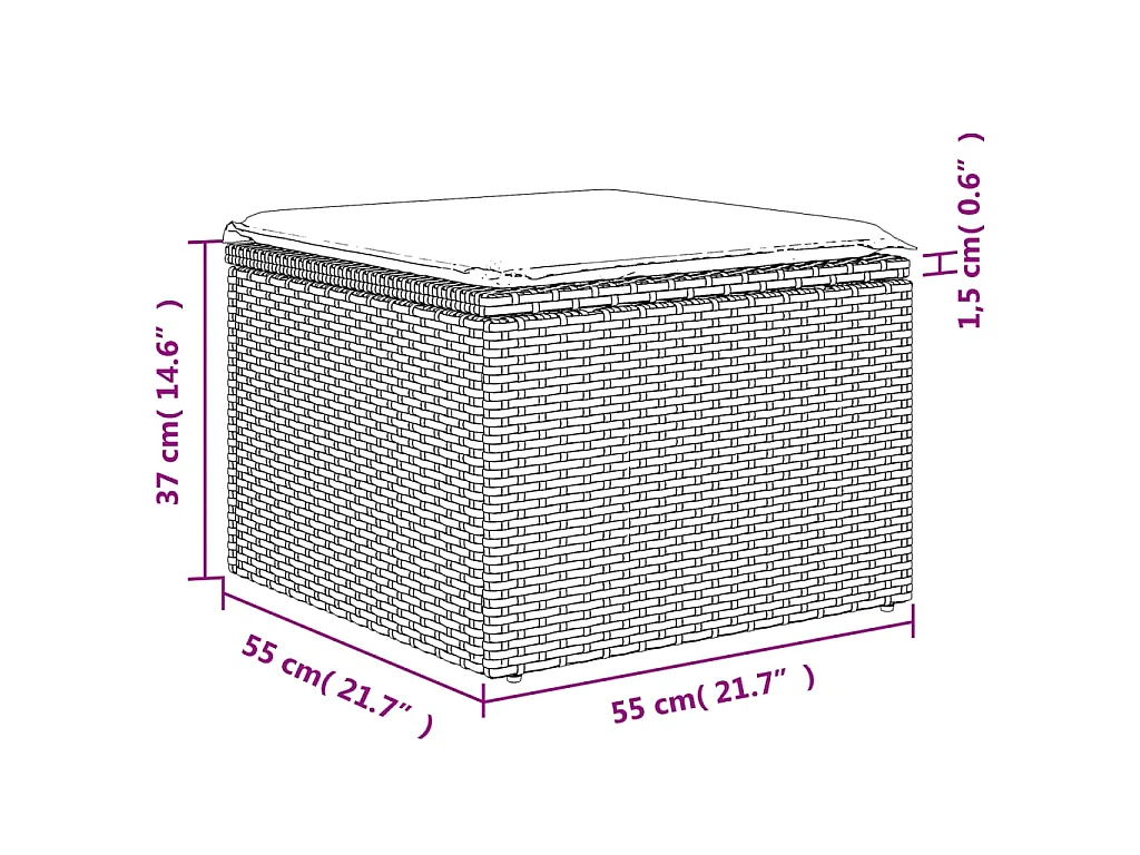 Tabouret de jardin avec coussin brun 55x55x37 cm résine tressée