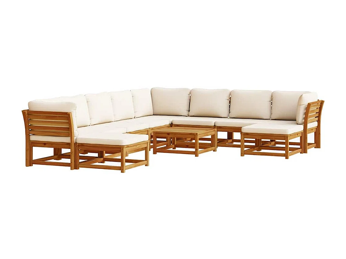 11pcs conjunto lounge jardim c/almofadões madeira maciça acácia