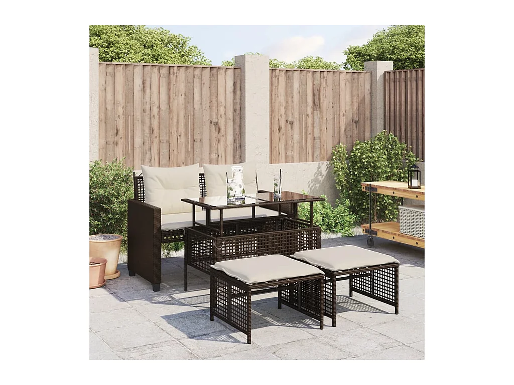 4-delige Loungeset met kussens poly rattan bruin