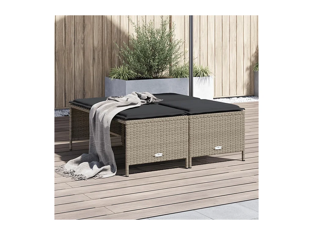Tabourets de jardin avec coussins lot de 4 gris clair rotin