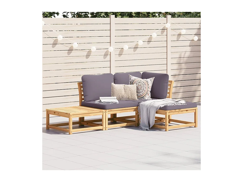 Salon de jardin 4 pcs avec coussins Bois d'acacia solide
