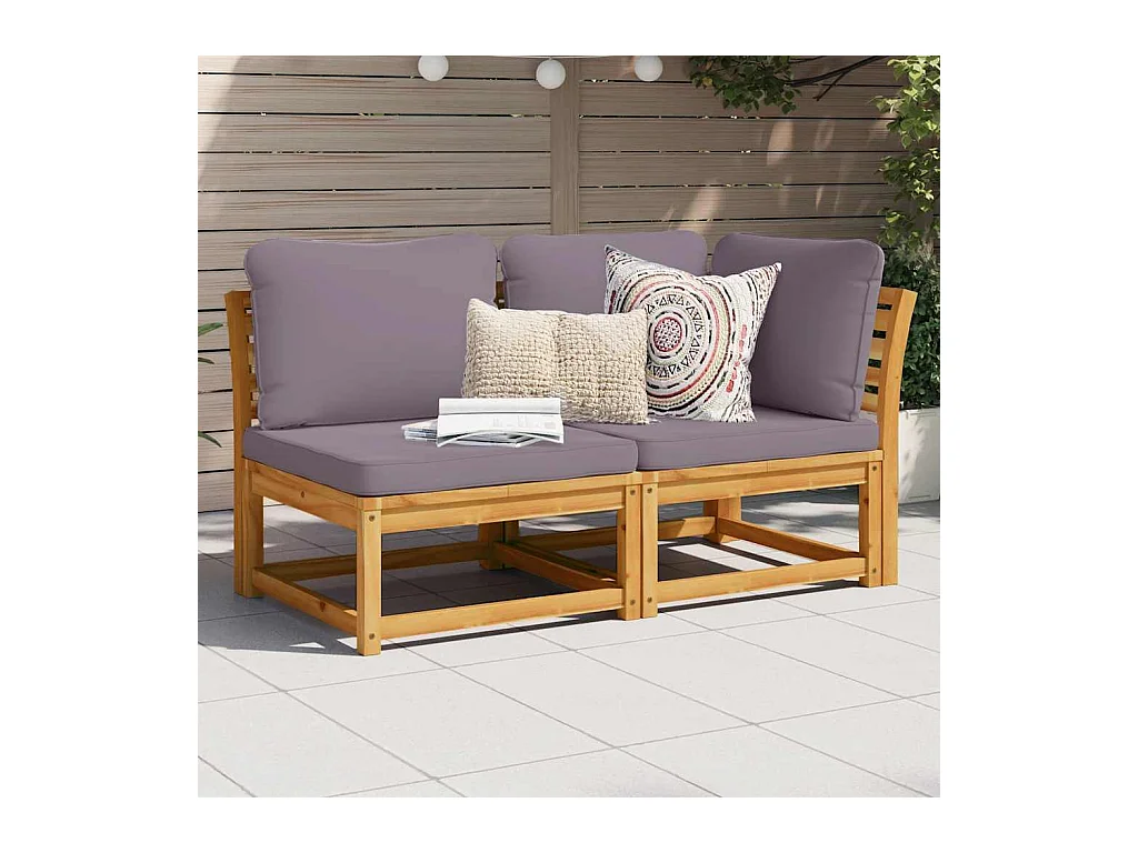 Salon de jardin 2 pcs avec coussins bois massif d'acacia