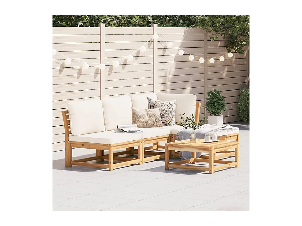 Salon de jardin avec coussins 5 pcs Bois d'acacia solide