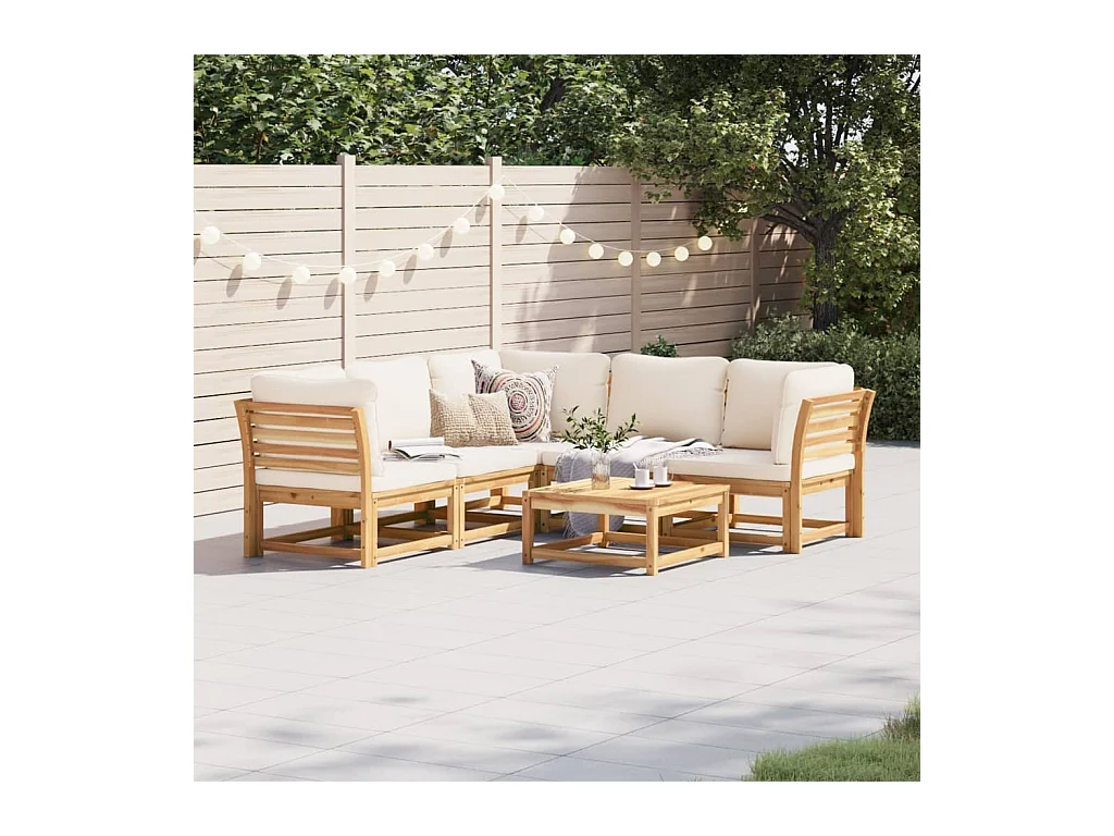 Set Salotto da Giardino 6 pz con Cuscini in Massello di Acacia