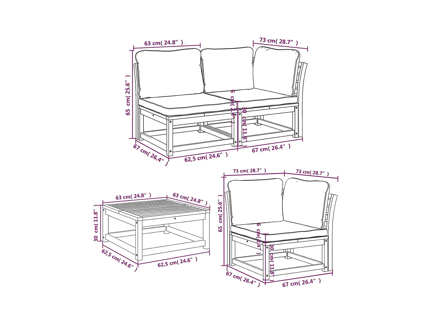 Set Salotto da Giardino 6 pz con Cuscini in Massello di Acacia