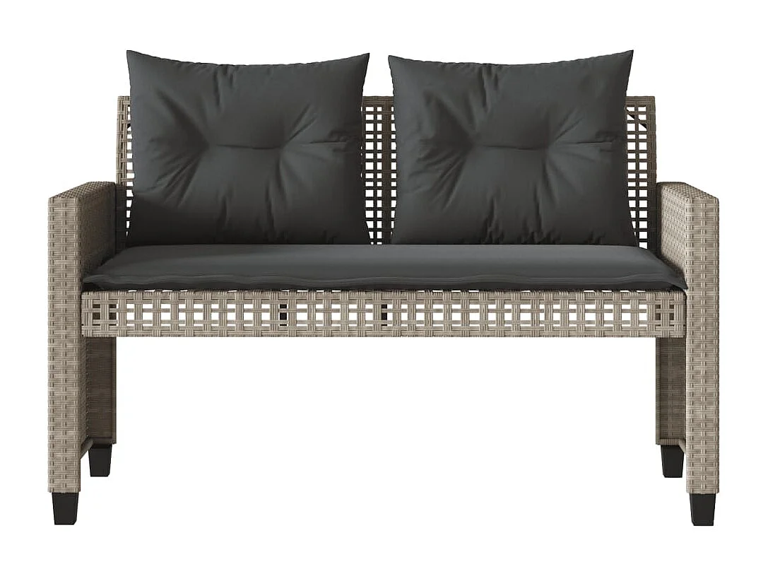 Salon de jardin avec coussins 4 pcs gris clair poly rotin verre