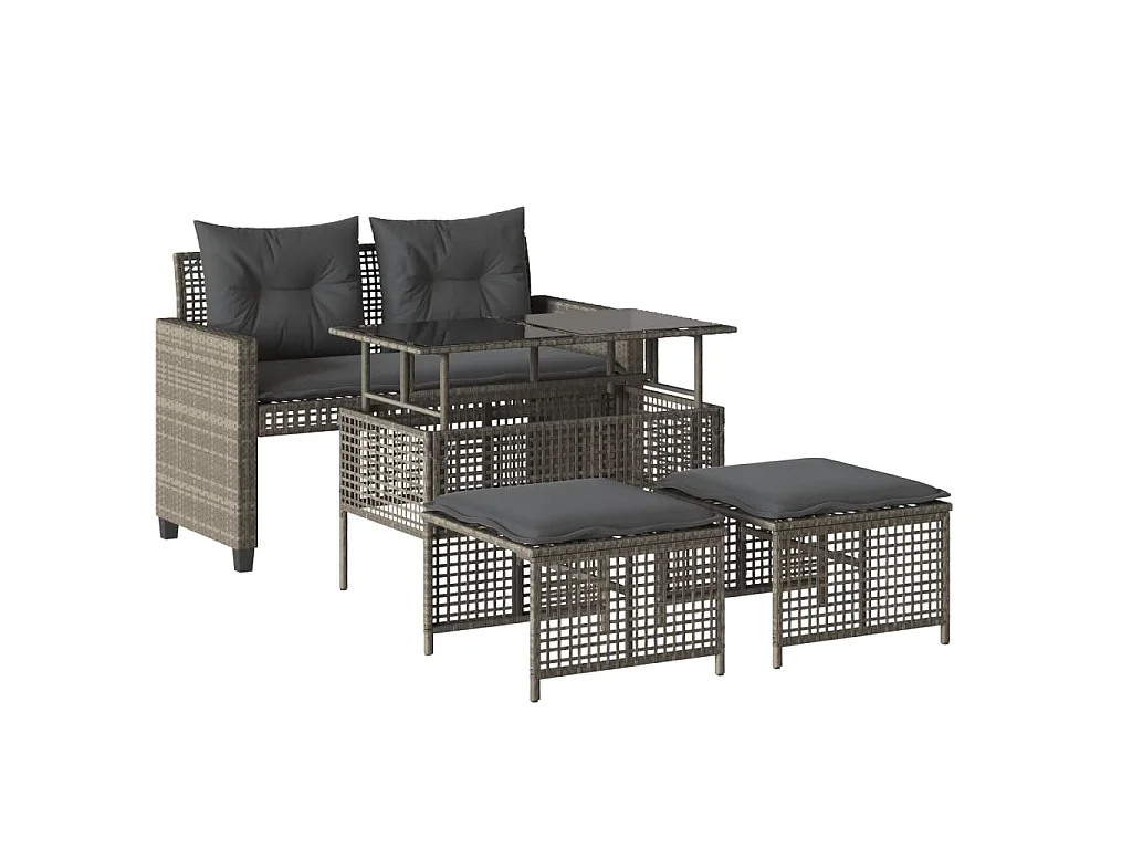 4-tlg. Garten-Sofagarnitur mit Kissen Hellgrau Poly Rattan Glas