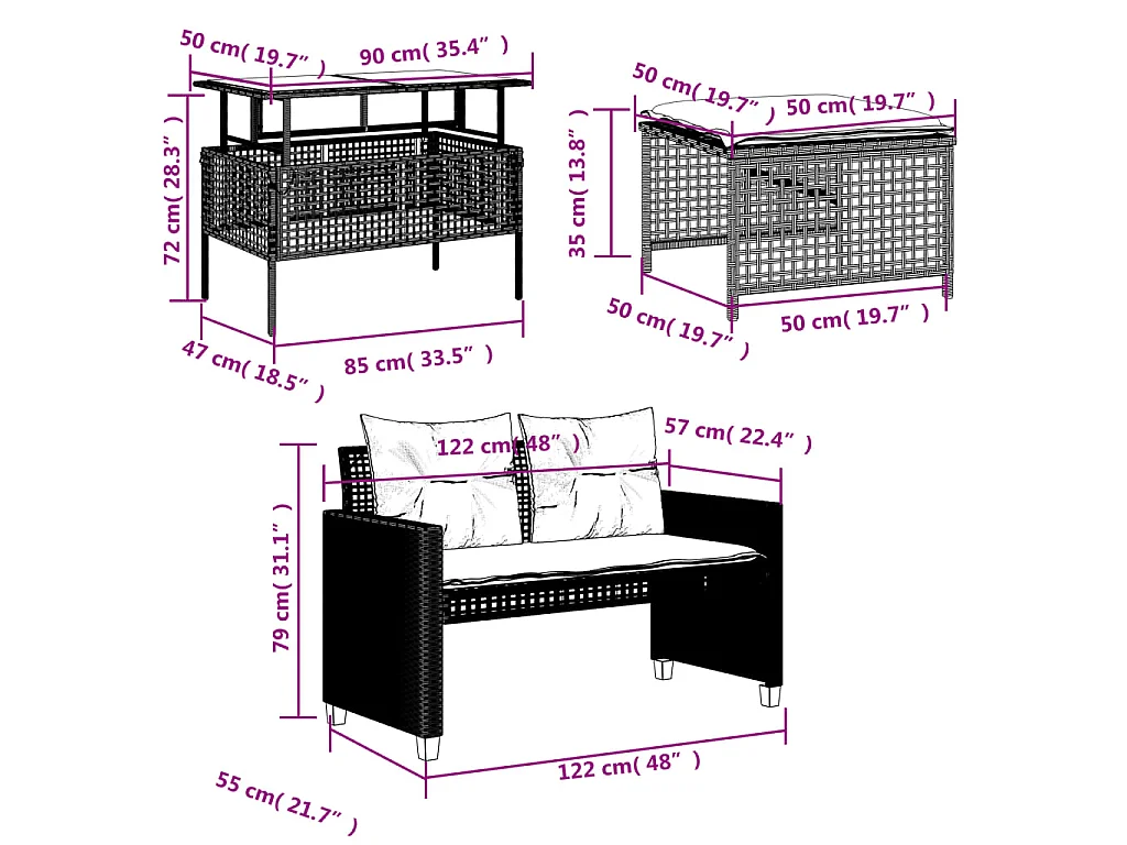 4-tlg. Garten-Sofagarnitur mit Kissen Hellgrau Poly Rattan Glas