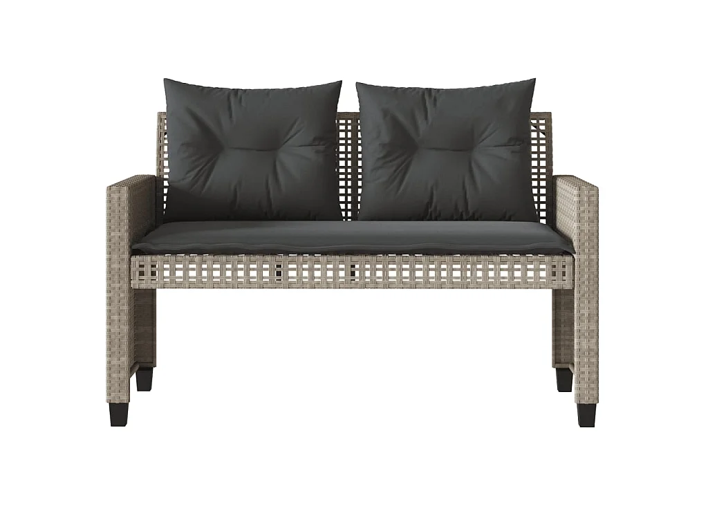 Salon de jardin avec coussins 4 pcs gris clair poly rotin verre