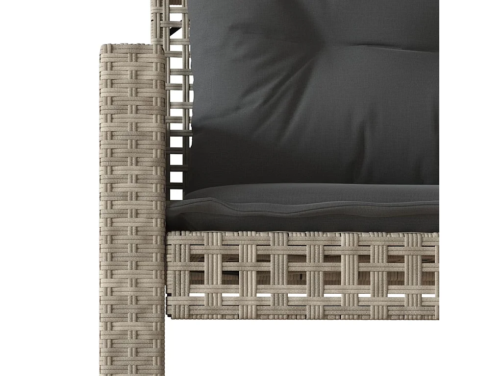 Salon de jardin avec coussins 4 pcs gris clair poly rotin verre