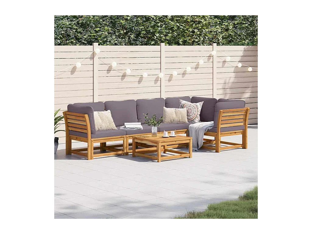 Salon de jardin 6 pcs avec coussins bois d'acacia solide