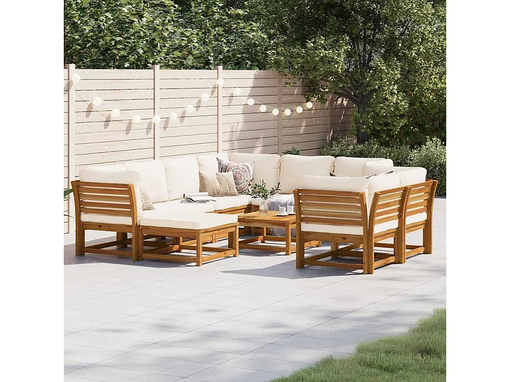 Set Salotto da Giardino 10 pz con Cuscini Legno Massello Acacia