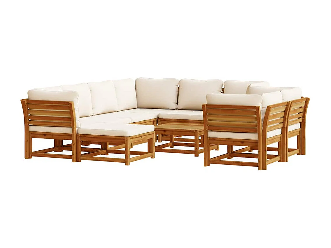Set Salotto da Giardino 10 pz con Cuscini Legno Massello Acacia