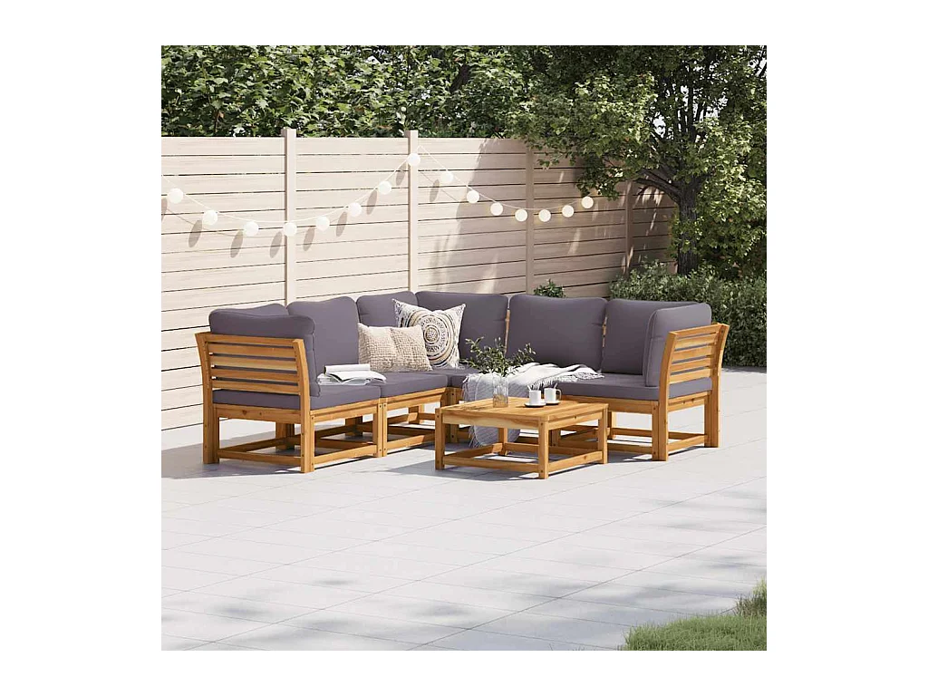 Salon de jardin 6 pcs avec coussins bois d'acacia solide