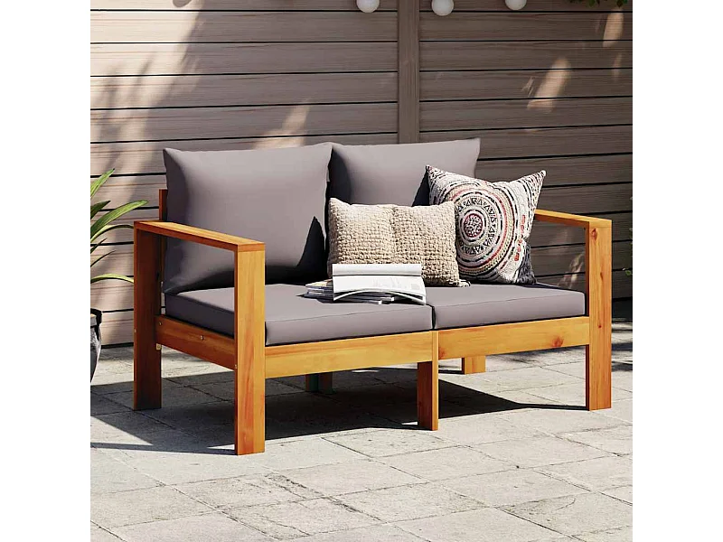 Canapé de jardin avec coussins 2 places bois massif d'acacia