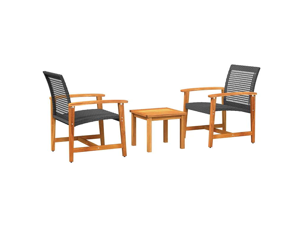 Juego de bistro de 3 piezas ratán PE negro y madera de acacia