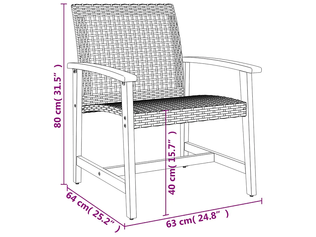 Juego de bistro de 3 piezas ratán PE negro y madera de acacia