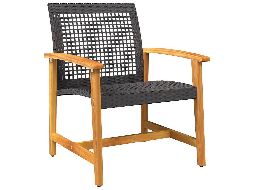 Juego de bistro de 3 piezas ratán PE negro y madera de acacia