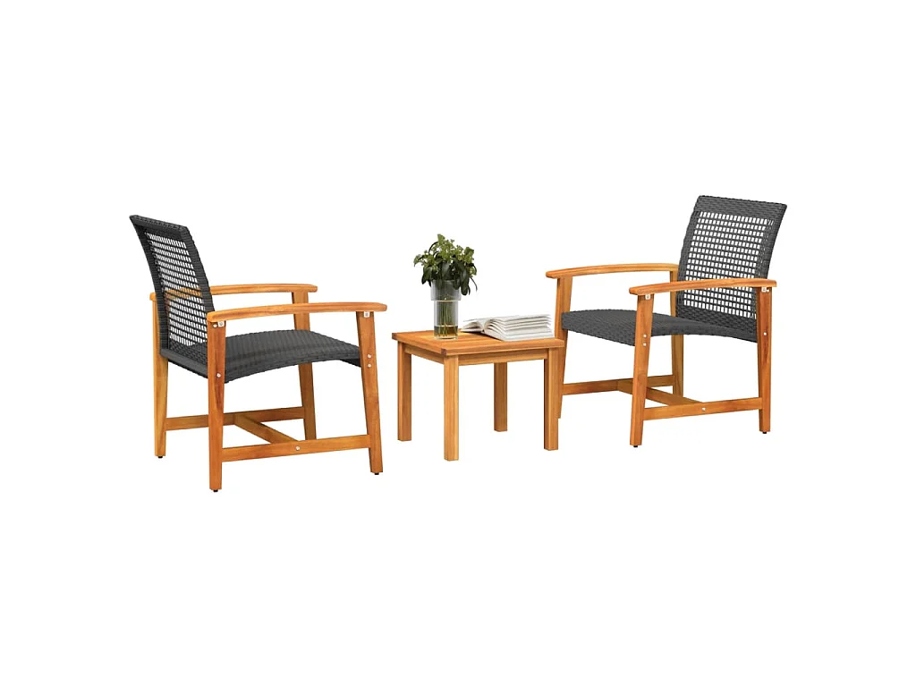 Ensemble de bistro 3 pcs noir résine tressée et bois d'acacia