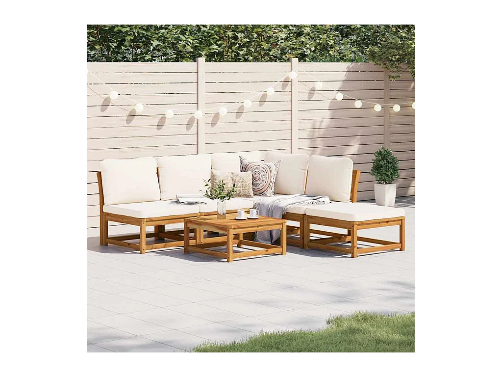 Salon de jardin 6 pcs avec coussins bois d'acacia solide