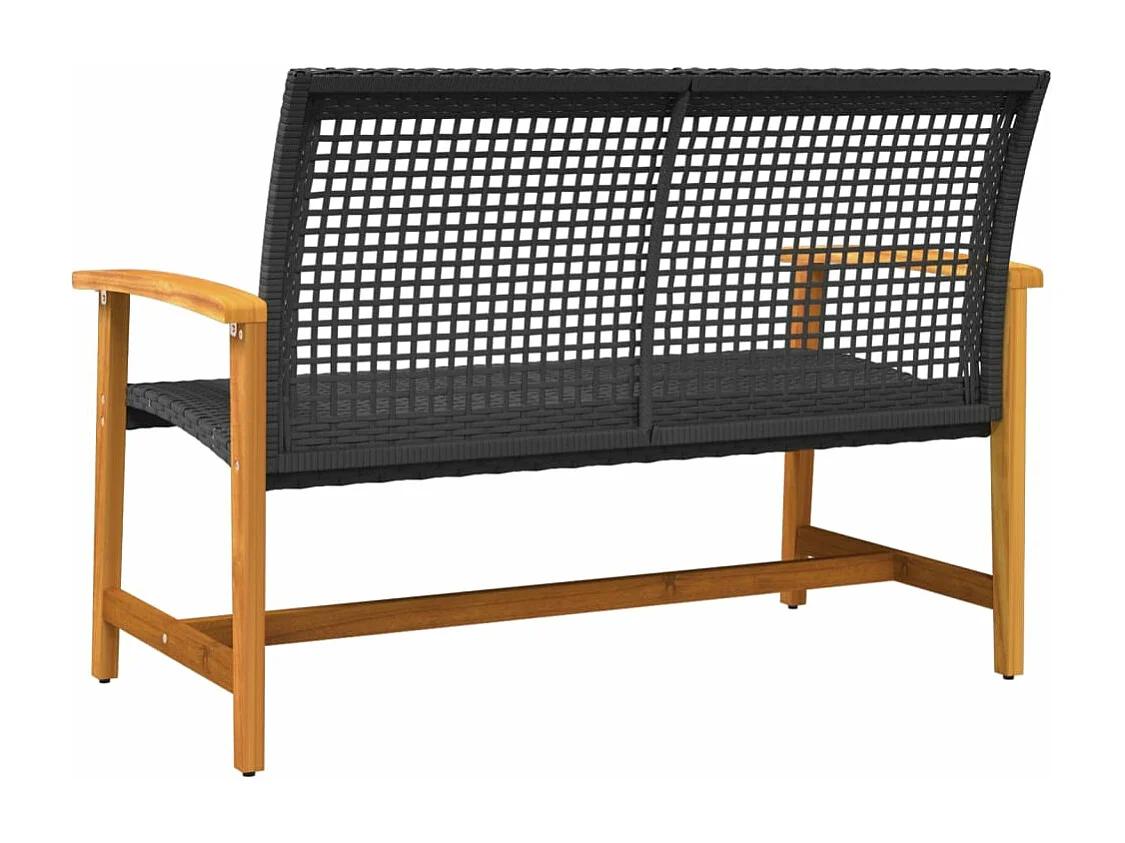Banco de jardín madera de acacia y ratán PE negro 112 cm