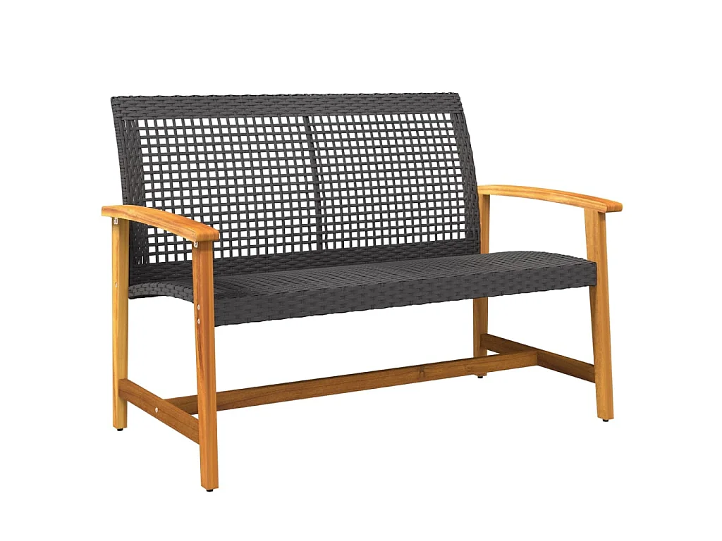 Banc de jardin noir 112 cm résine tressée et bois d'acacia