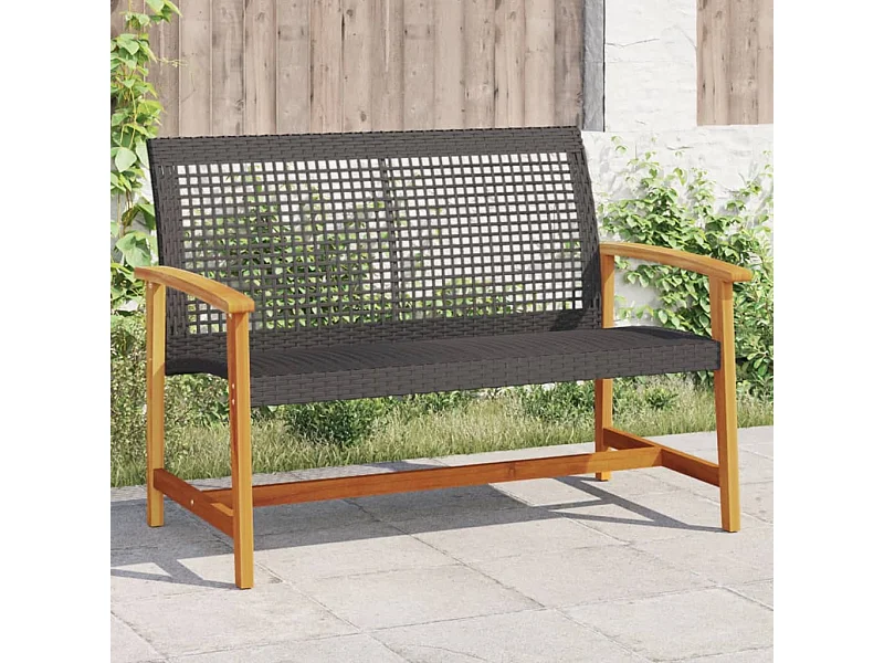 Gartenbank Schwarz 112 cm Poly Rattan und Akazienholz