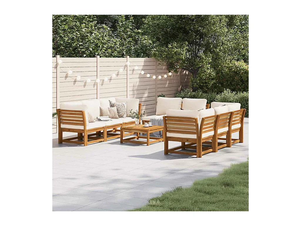 Salon de jardin avec coussins 9 pcs bois massif d'acacia