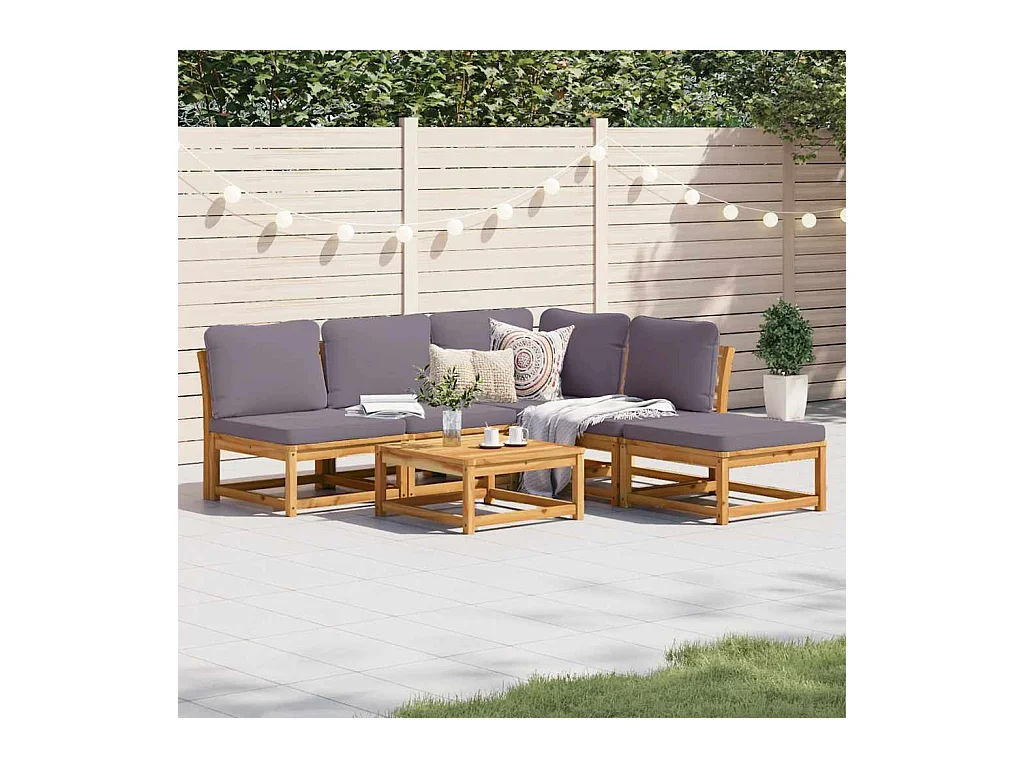 Salon de jardin 6 pcs avec coussins bois d'acacia solide