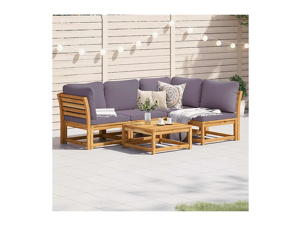 Salon de jardin avec coussins 5 pcs Bois d'acacia solide