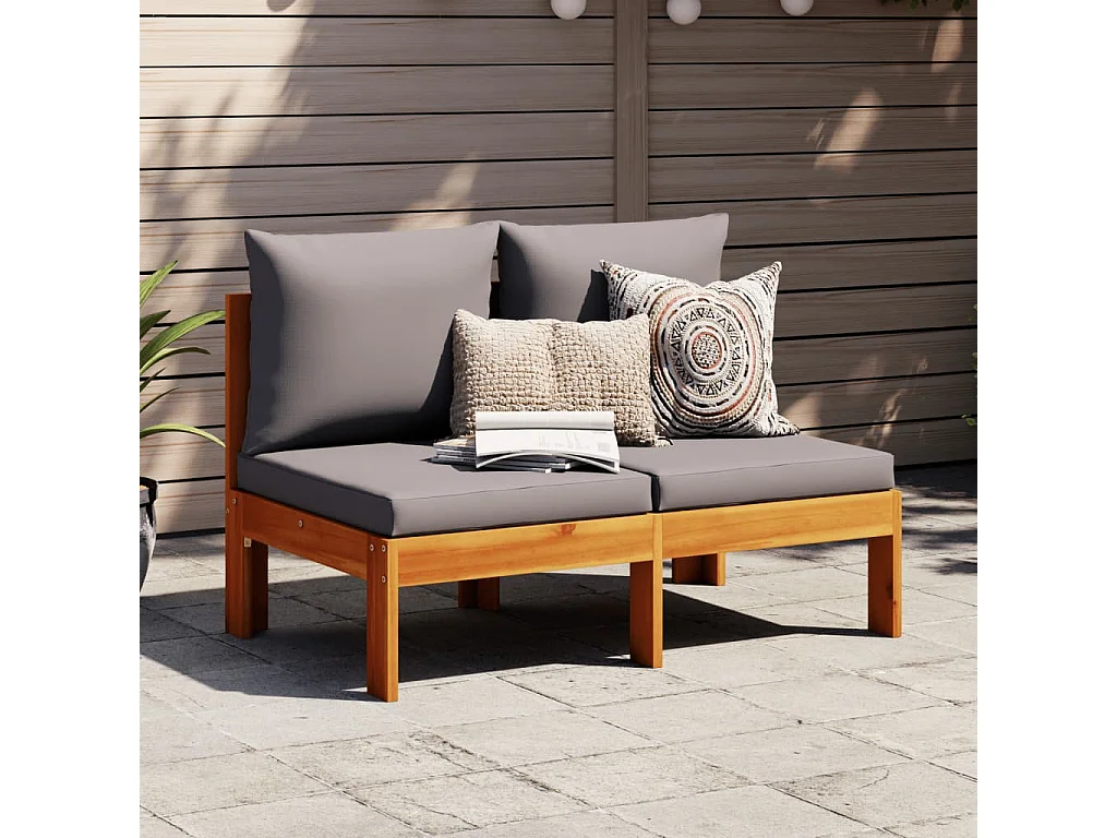 Canapé de jardin sans accoudoirs coussins 2 places bois acacia