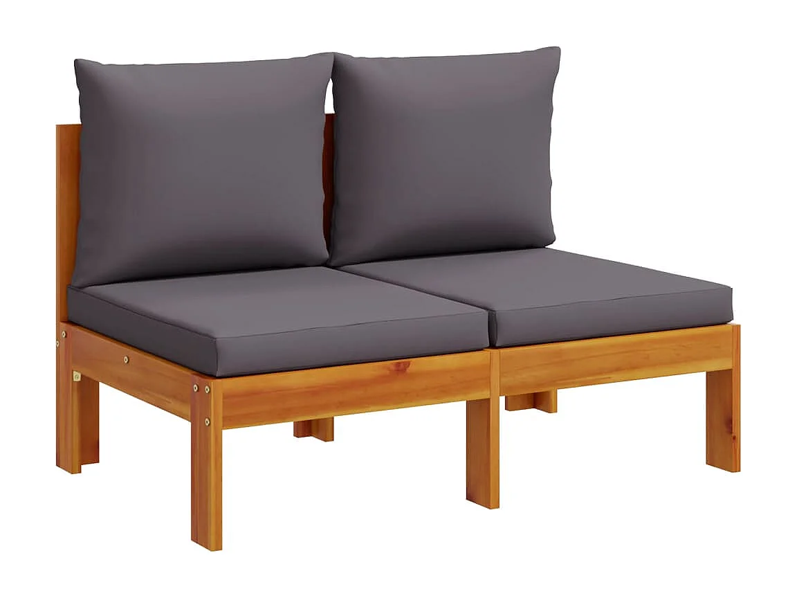 Canapé de jardin sans accoudoirs coussins 2 places bois acacia