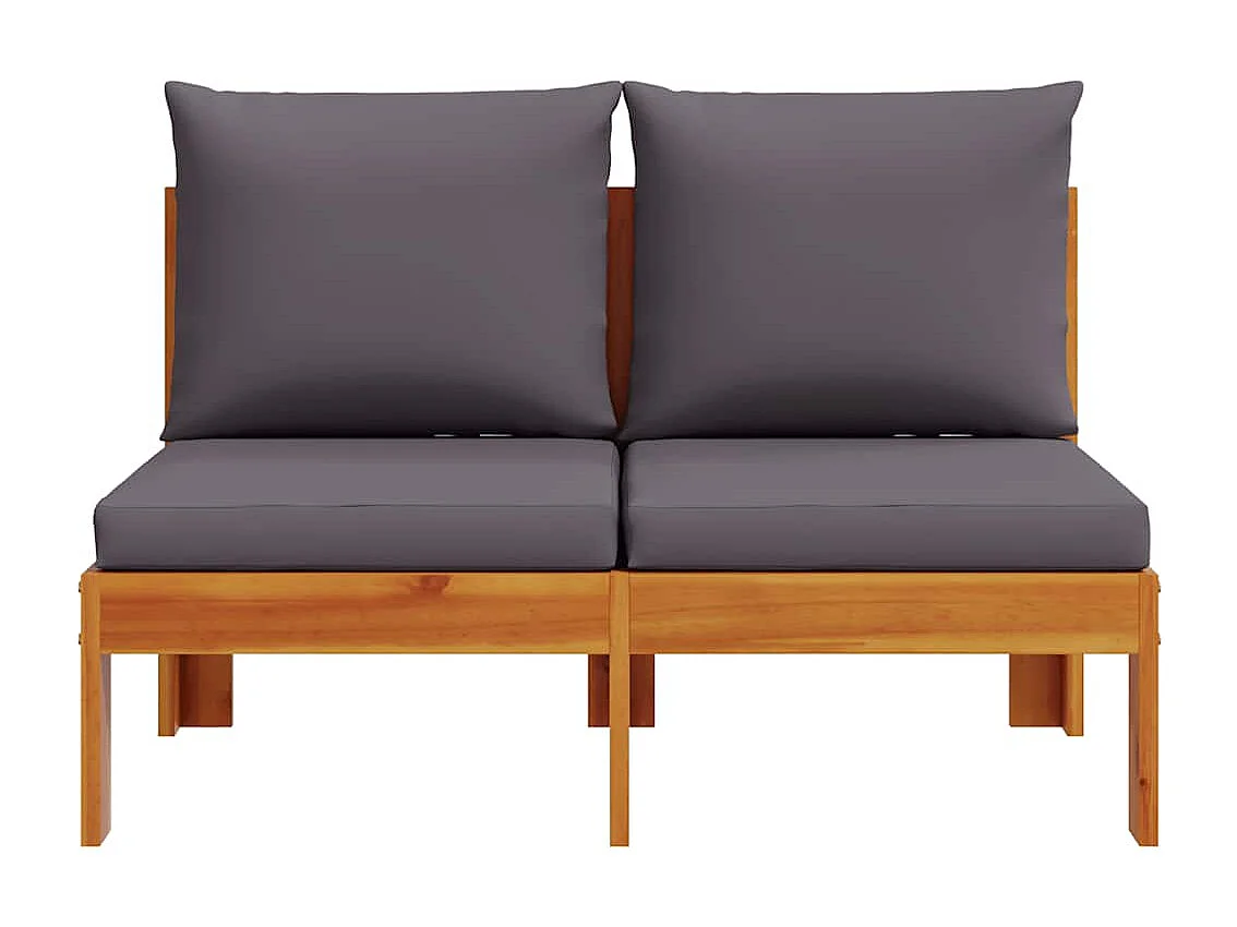 Canapé de jardin sans accoudoirs coussins 2 places bois acacia