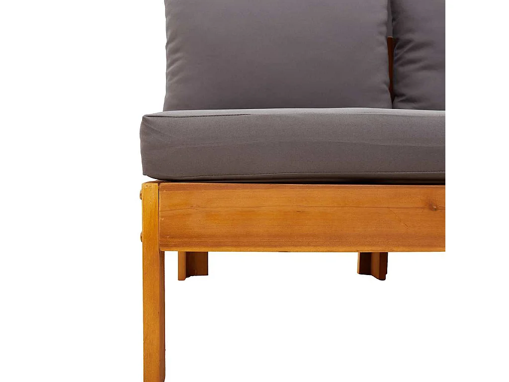 Canapé de jardin sans accoudoirs coussins 2 places bois acacia