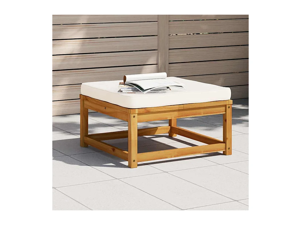 Repose-pied de jardin avec coussins bois massif d'acacia