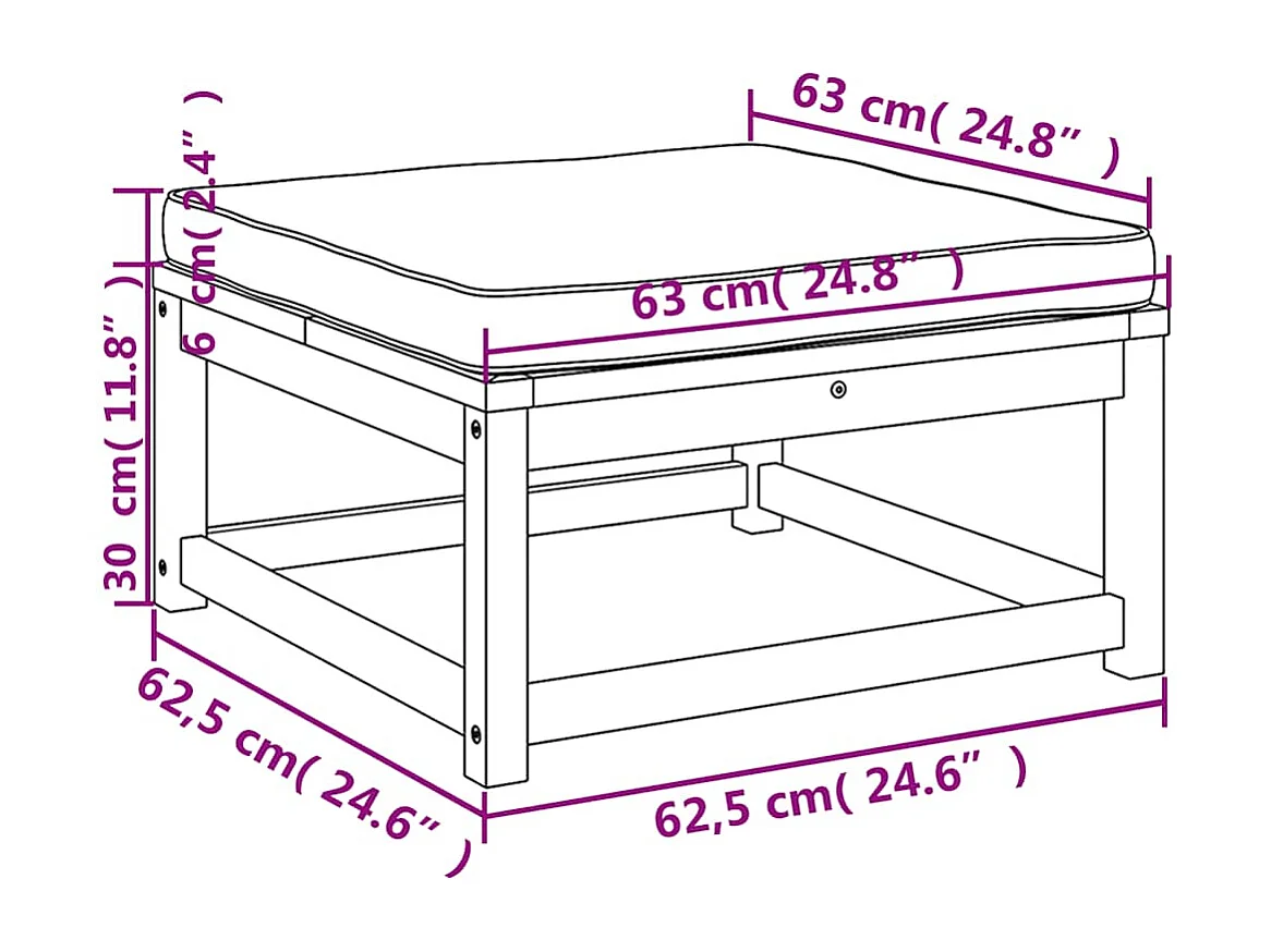 Tuinvoetenbank met kussens massief acaciahout