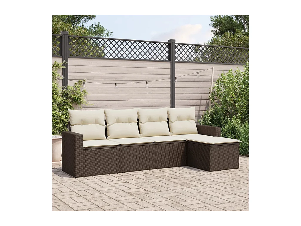Salon de jardin avec coussins 5 pcs marron résine tressée