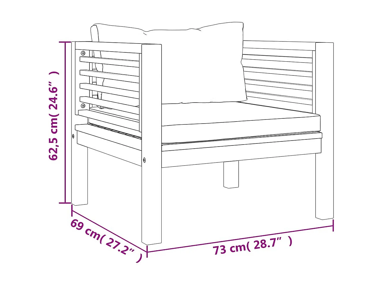 Sedia da Giardino con Cuscino Crema in Legno Massello di Acacia
