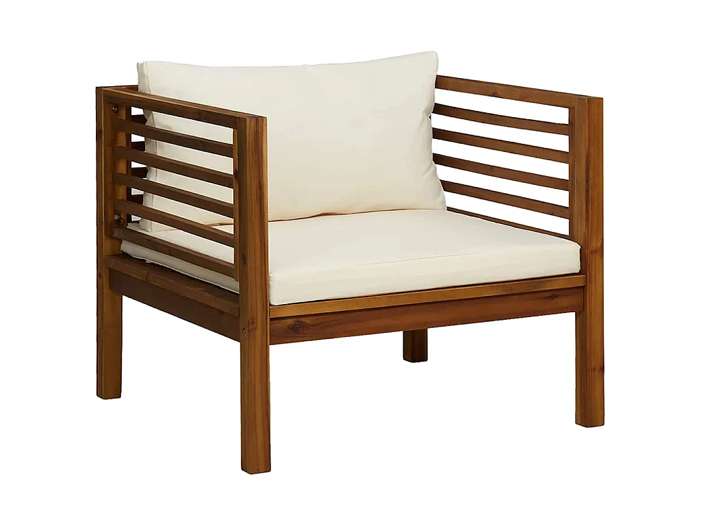 Sedia da Giardino con Cuscino Crema in Legno Massello di Acacia