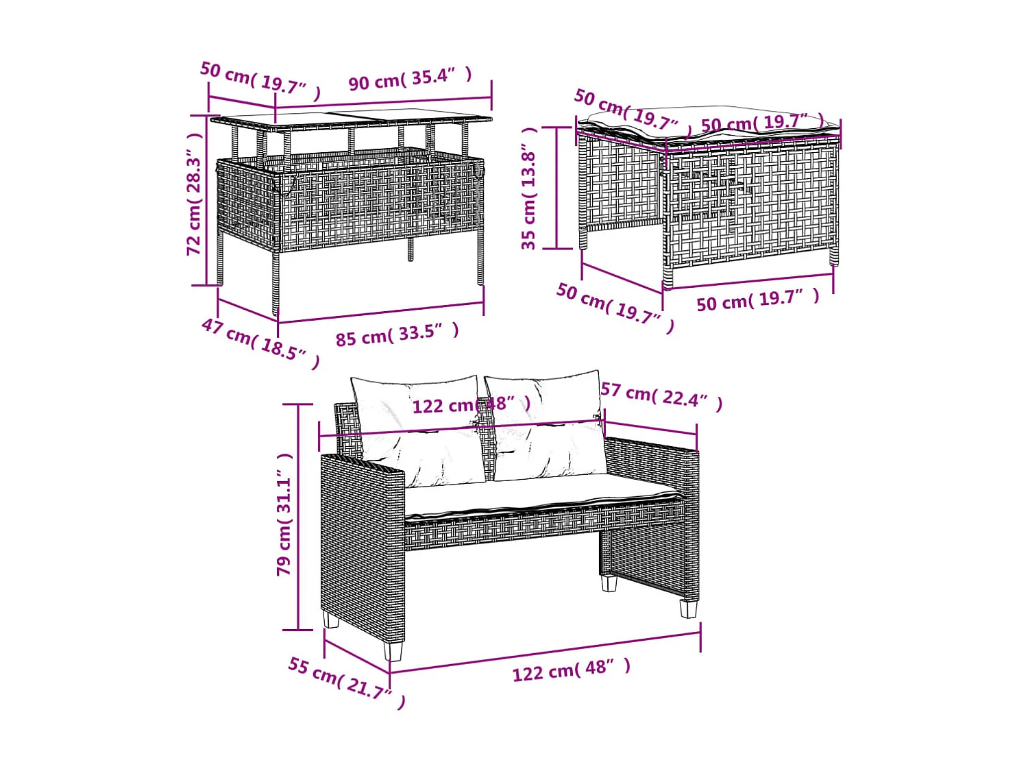 4-tlg. Garten-Sofagarnitur mit Kissen Beige Poly Rattan Glas