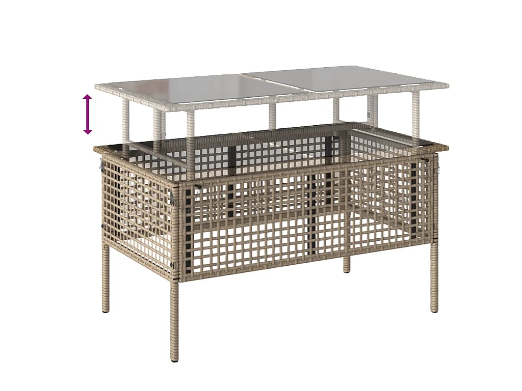 Salon de jardin avec coussins 4 pcs beige résine tressée verre