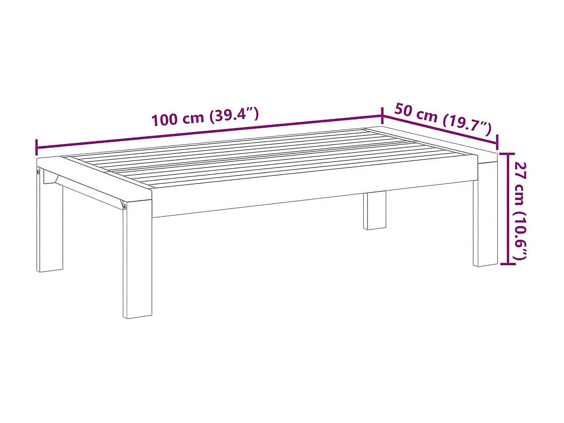 Table de jardin 100x50x27 cm bois d'acacia solide
