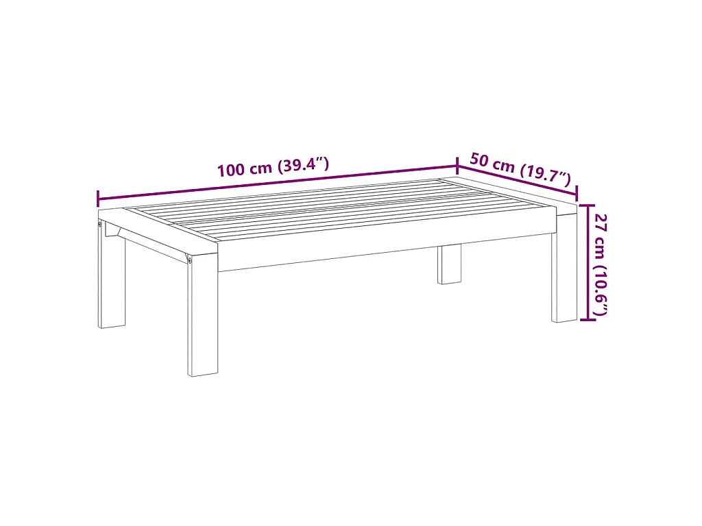 Table de jardin 100x50x27 cm bois d'acacia solide
