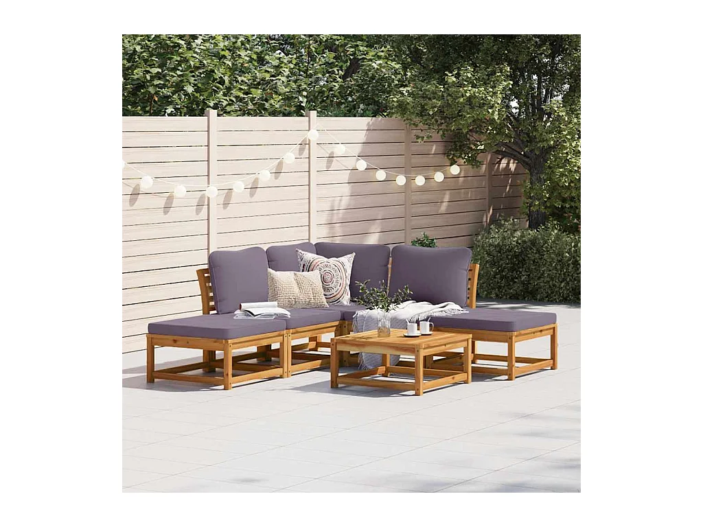 Salon de jardin 6 pcs avec coussins bois d'acacia solide